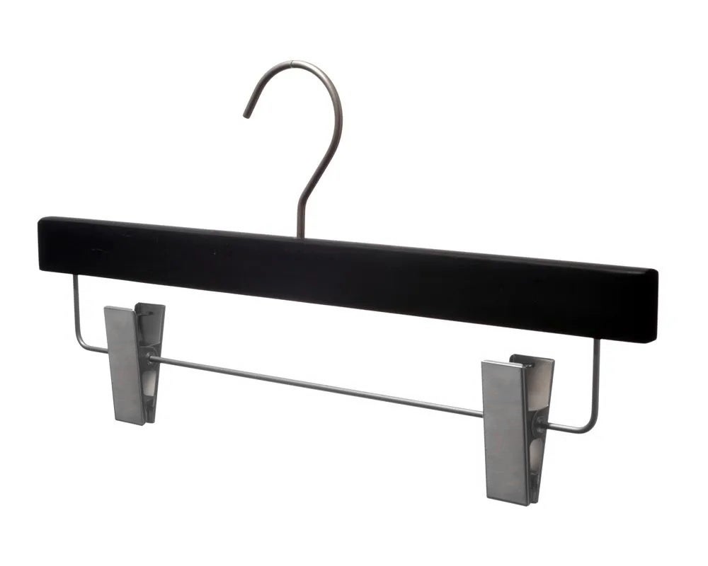 Wooden Pant Hanger | Black | 14" | Rubberized Coating - Eddie's Hang-Up Display Ltd.