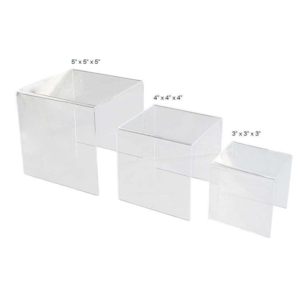 Small Square Risers | Set of 3 | Clear Acrylic - Eddie's Hang-Up Display Ltd.