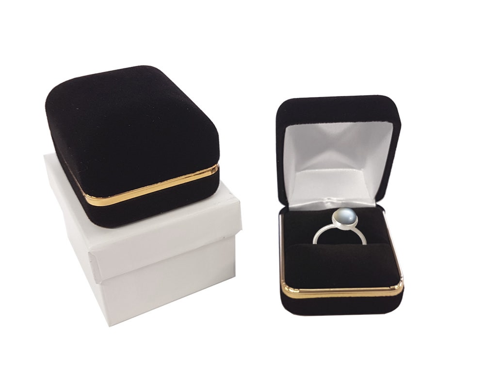 Ring Box | Velvet Metal Box | Gold Trim