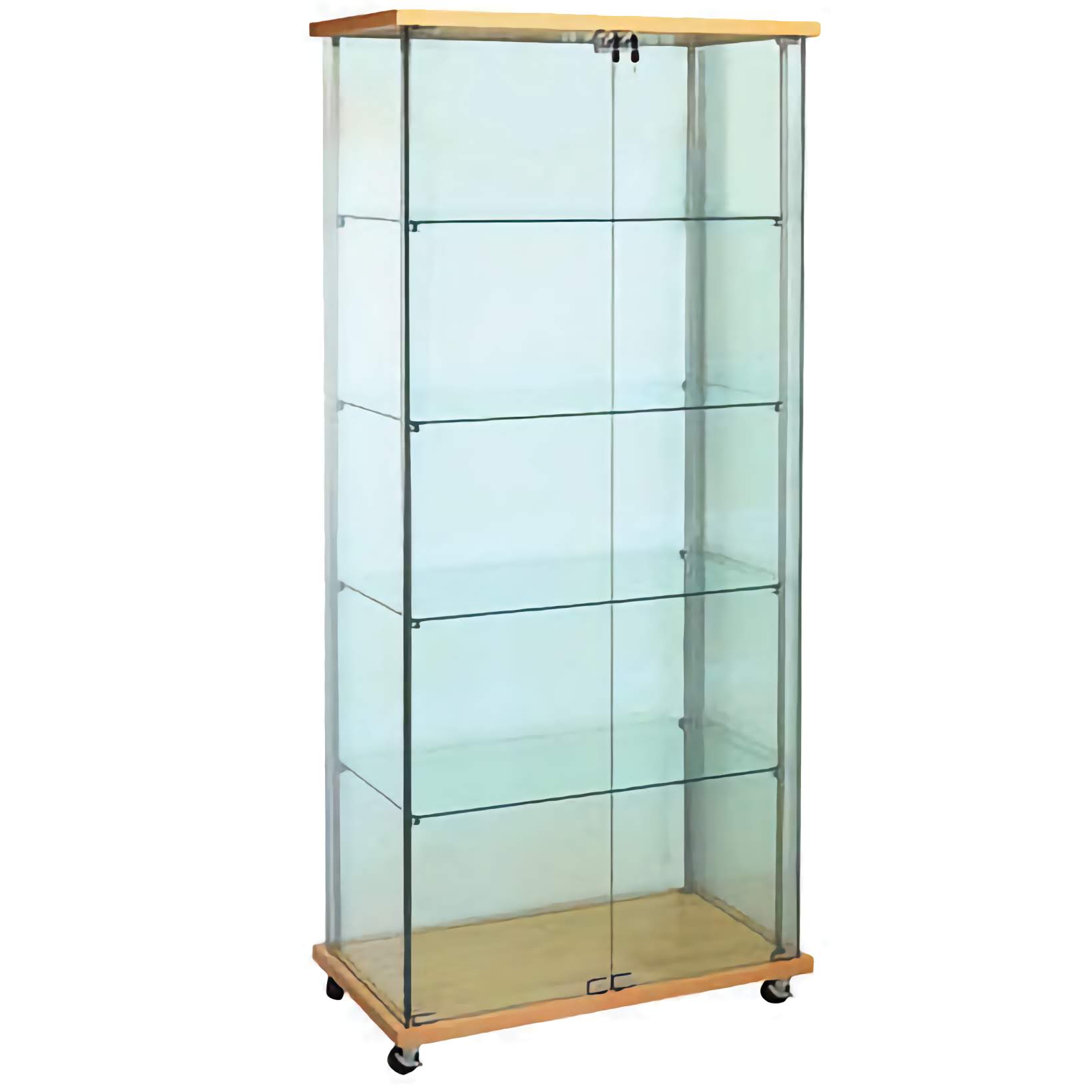 Frameless Glass Display Case Cabinet | 4 Shelf Tower | Laminate Accents - Eddie's Hang-Up Display Ltd.