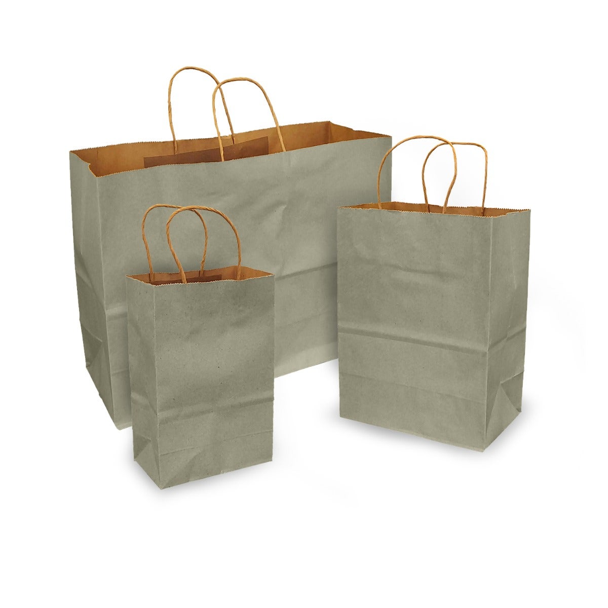 Silver Pewter 100% Recycled Kraft Paper Bags With Handles - Eddie's Hang-Up Display Ltd.