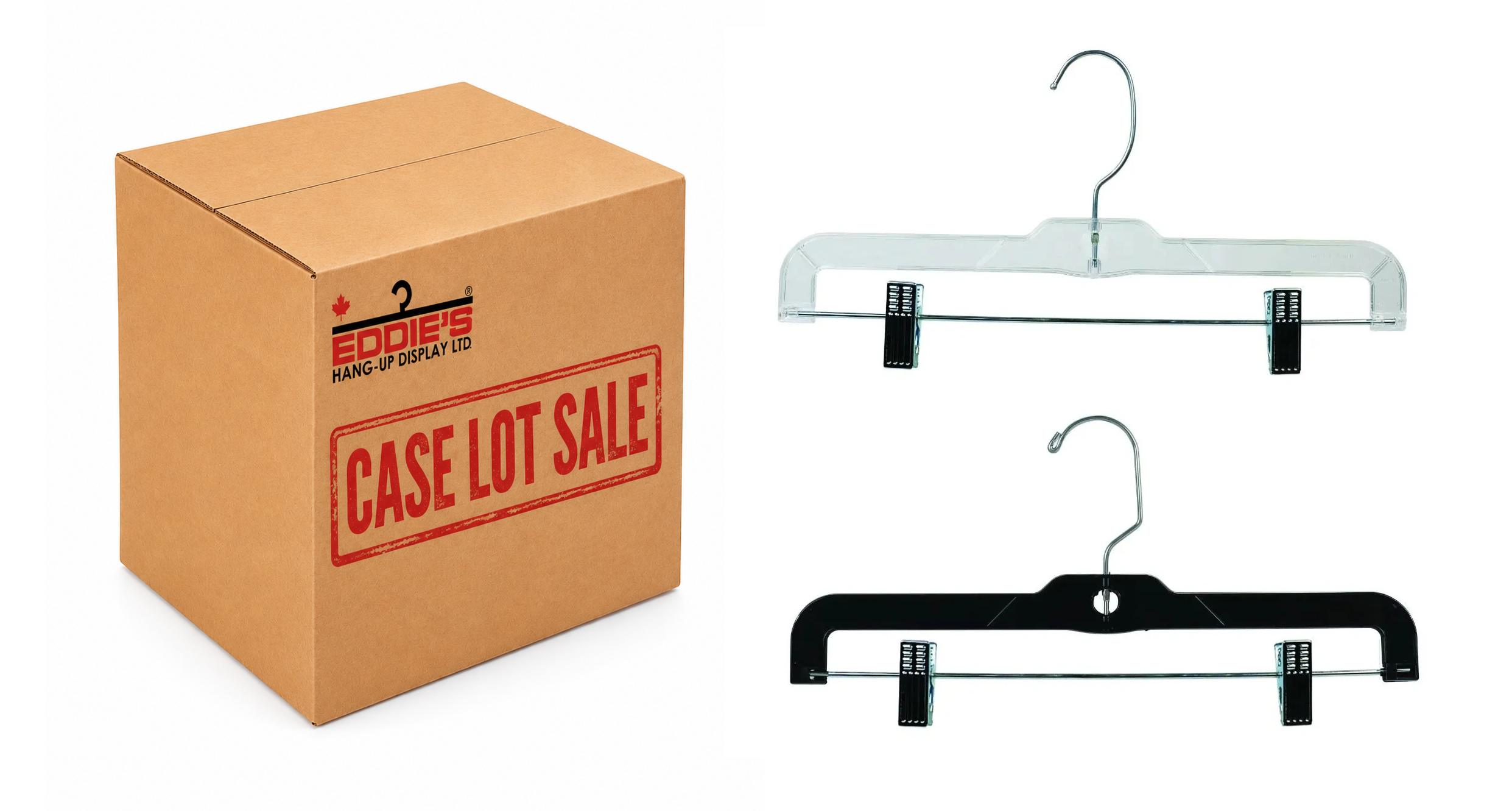 14" Pant Hangers | Black & Clear | 100 Per Case - Eddie's Hang-Up Display Ltd.