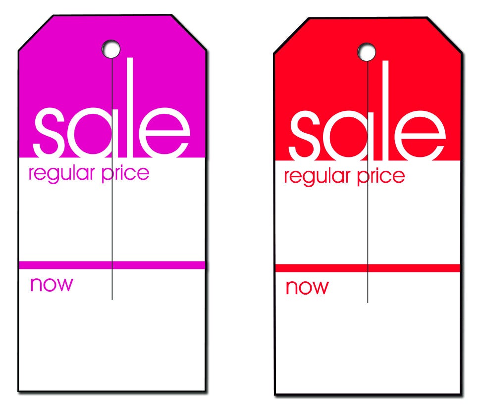 Sale/Regular/Now Slit Tags