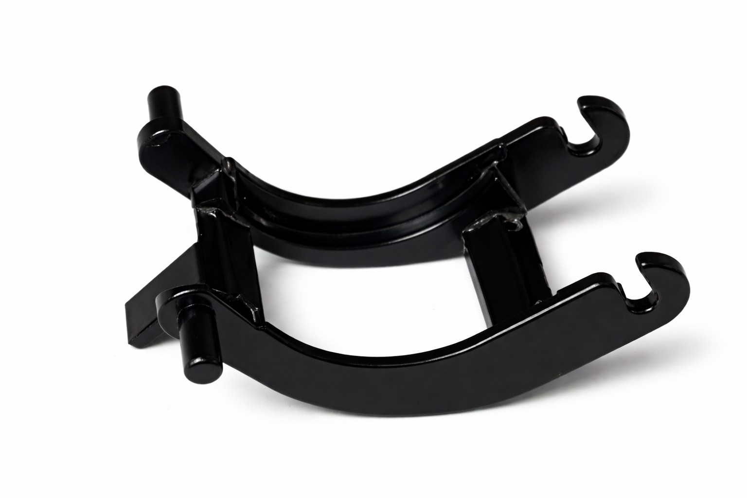 Black plastic ink roller holder on a white background