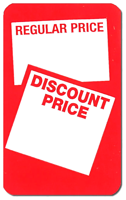 Red price tag with 'Regular Price' and 'Discount Price' text on a white background