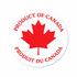 Round sticker with red maple leaf and 'Product of Canada' text on a white background