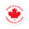 Round sticker with red maple leaf and 'Made in Canada' text on a white background