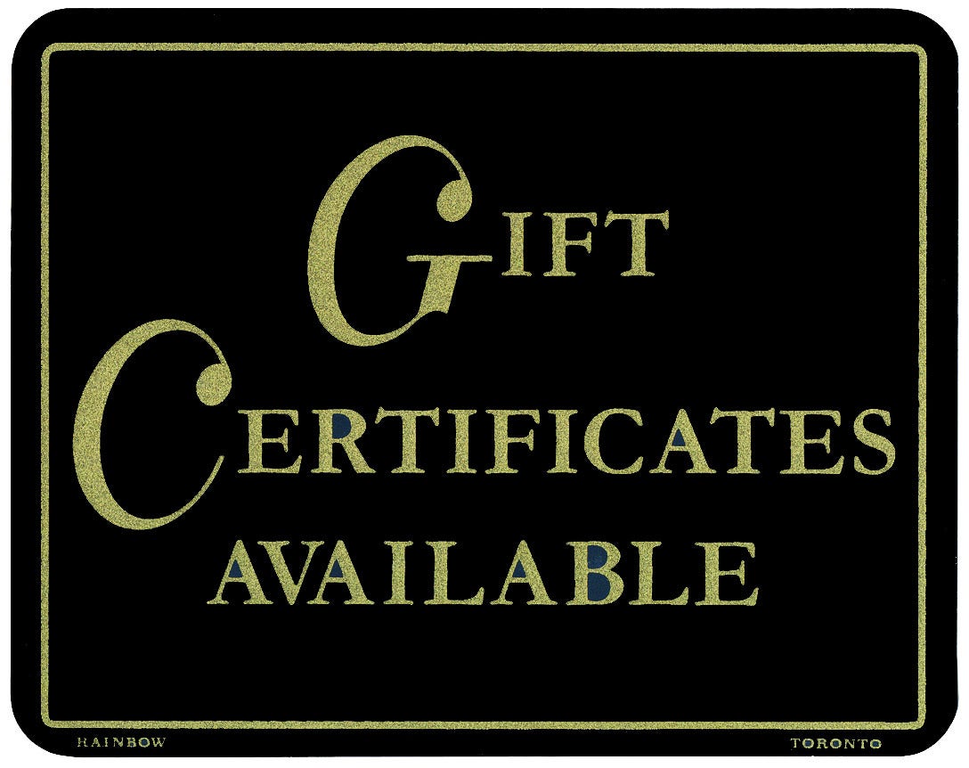 Plastic Single-Sided Policy Cards | "Gift Certificates Available"