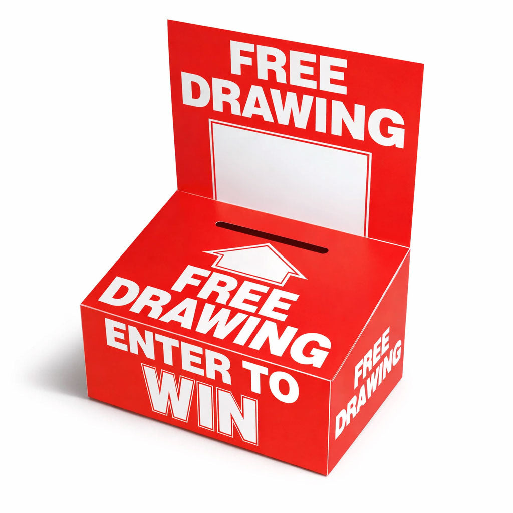 Red box with 'Free Drawing' and 'Enter to Win' text on a white background