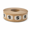 Roll of brown paper tape with black 'S' labels on a white background