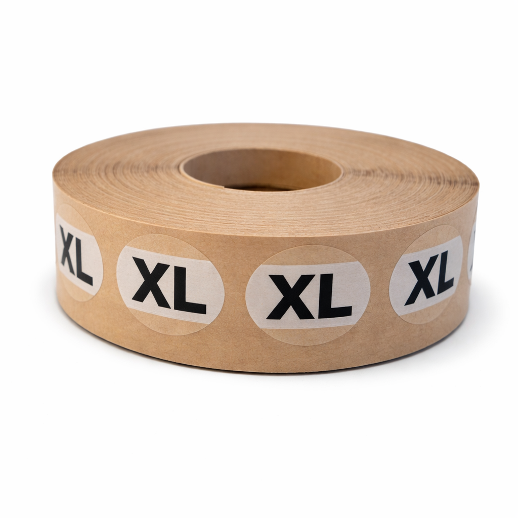 Roll of brown paper with 'XL' labels on a white background