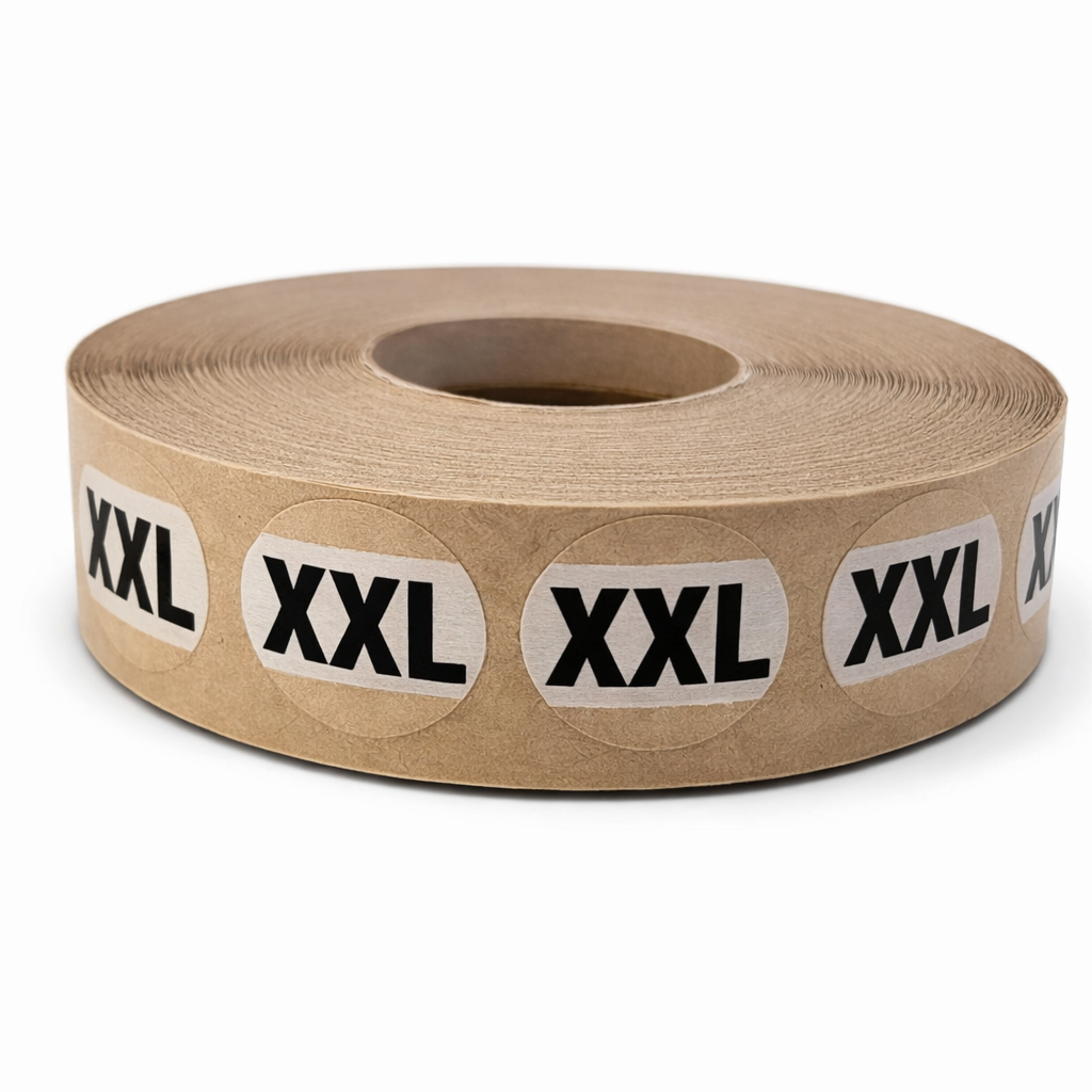 Roll of brown paper with 'XXL' labels on a white background