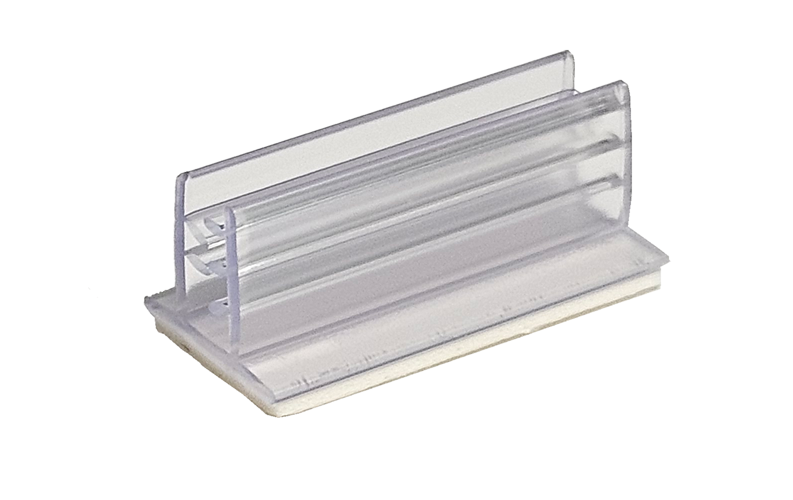Clear plastic sign holder on a white background