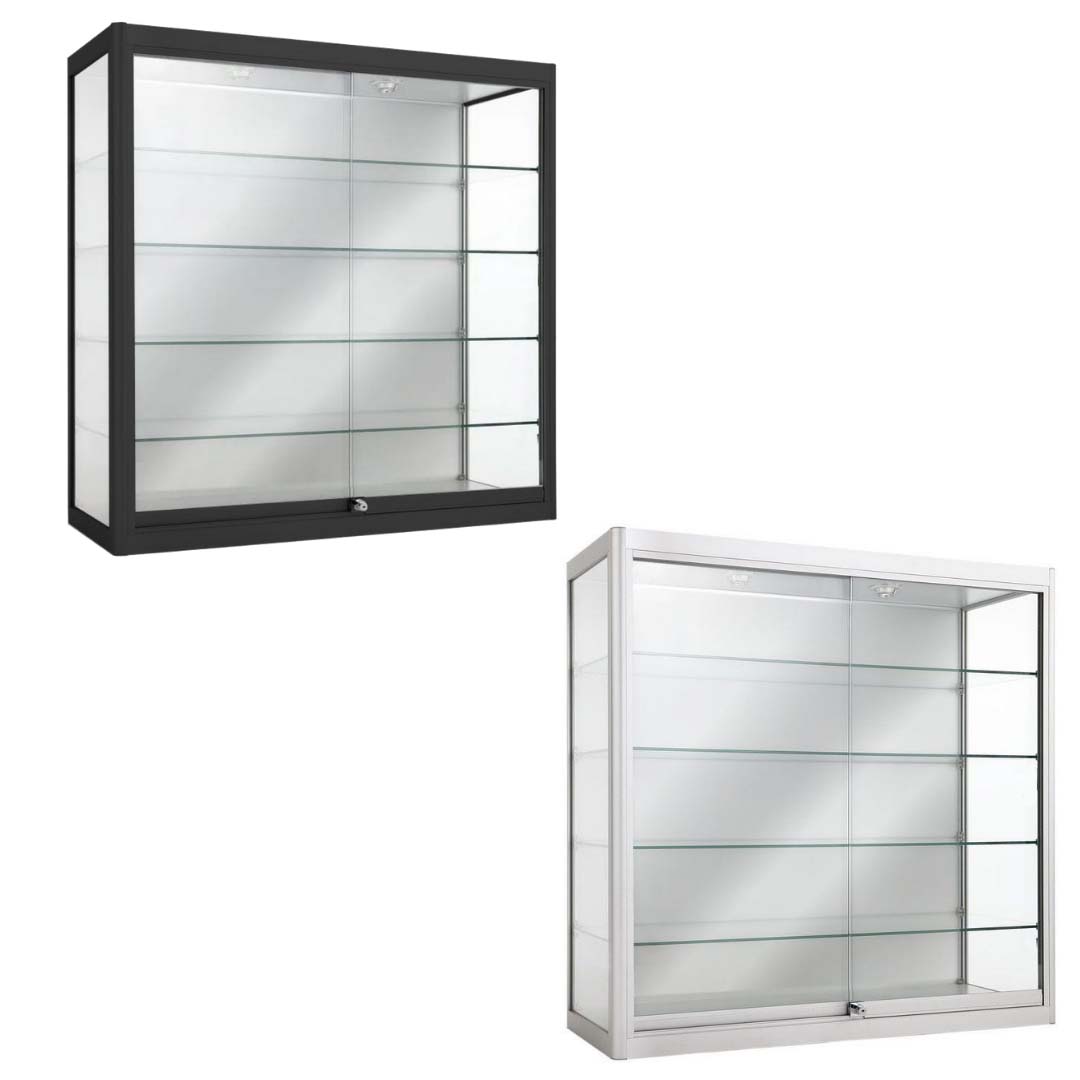 Wall Mounted LED Lit Display Cases | Black or Silver