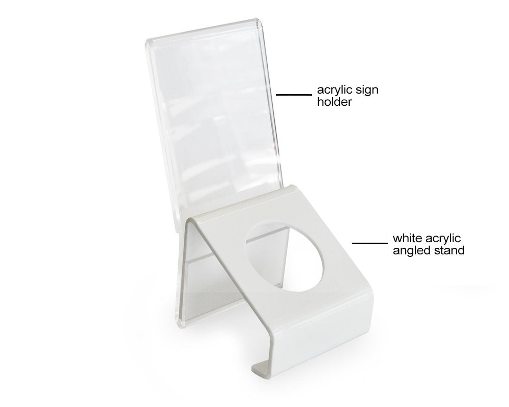 Angled Stand For Aroma Orb™ | White Acrylic | Optional Sign Holder - Eddie's Hang-Up Display Ltd.
