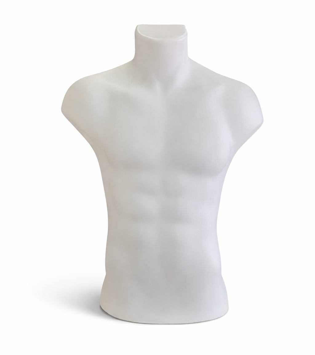 White mannequin torso on a white background