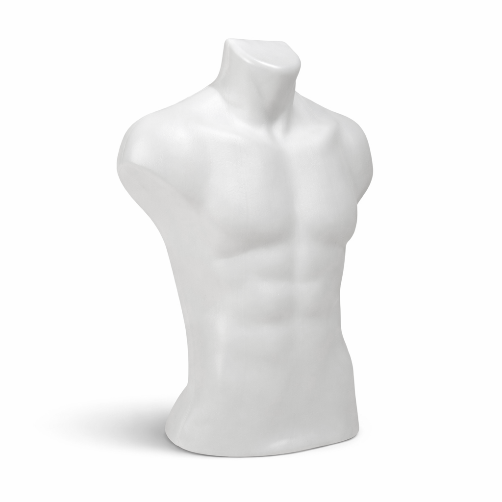 White mannequin torso on a white background