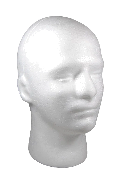 White mannequin head on a white background