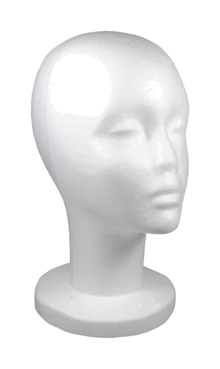 White mannequin head on a white background
