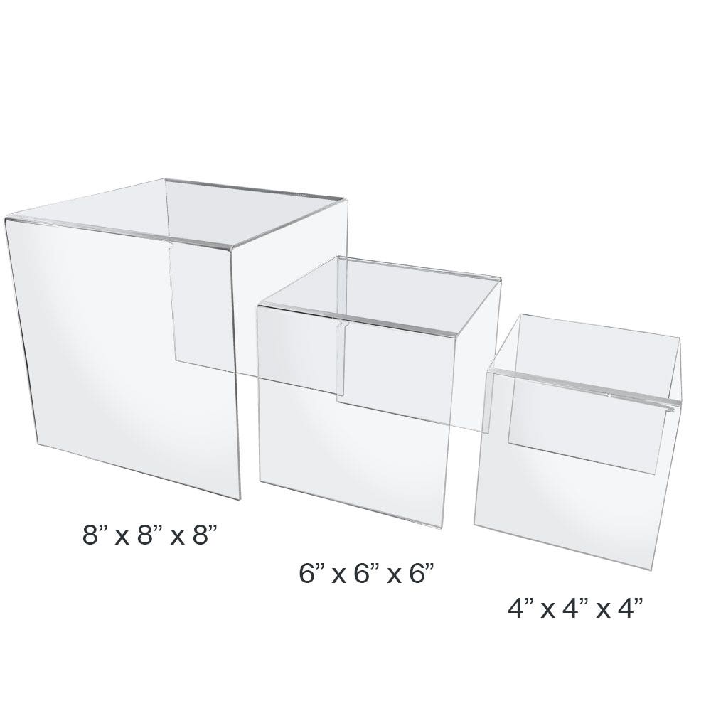 Large Square Risers | Set of 3 | Clear Acrylic - Eddie's Hang-Up Display Ltd.