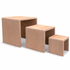 Set of three wooden display risers on a white background
