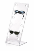 Clear acrylic display stand with sunglasses on a white background