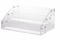 Clear acrylic display stand on a white background