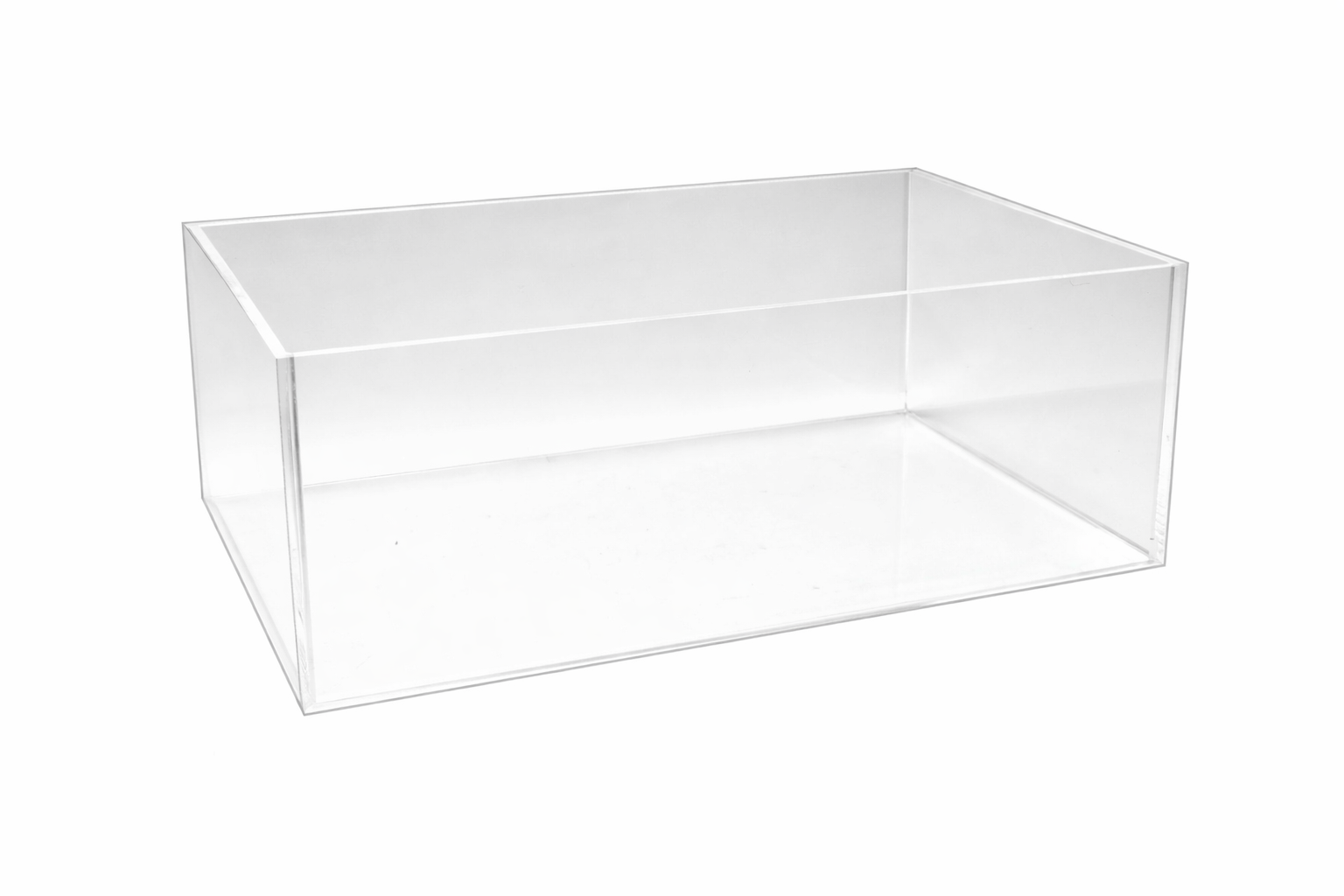 Clear acrylic display box on a white background