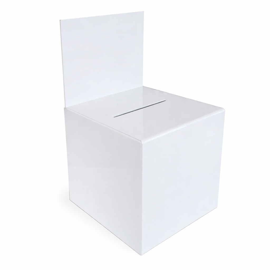 White acrylic ballot box on a white background