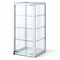Glass display cabinet with metal frame on a white background