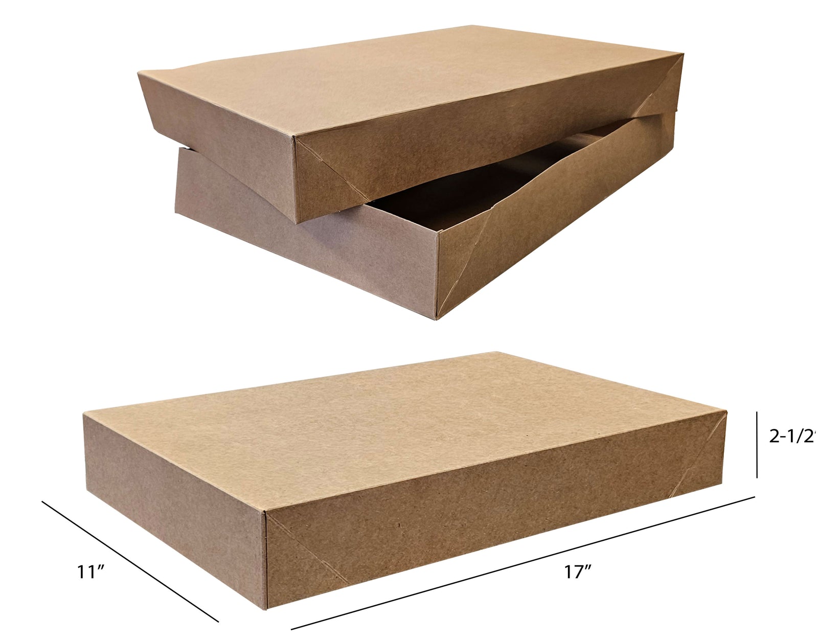 Kraft coloured box with dimensions on a white background