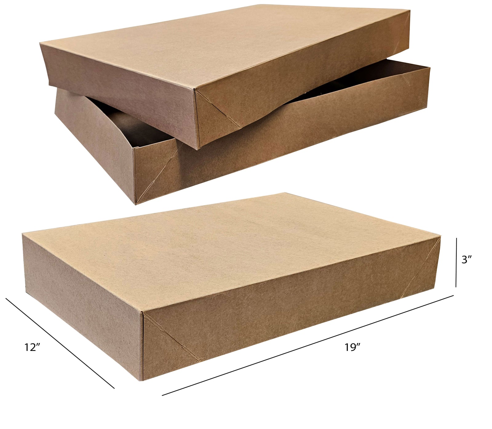 Kraft box with dimensions on a white background