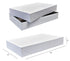 White garment boxes with dimensions on a white background