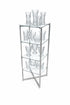 Metal shelving unit with glassware on a white background