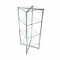 Clear glass shelf with metal frame on a white background