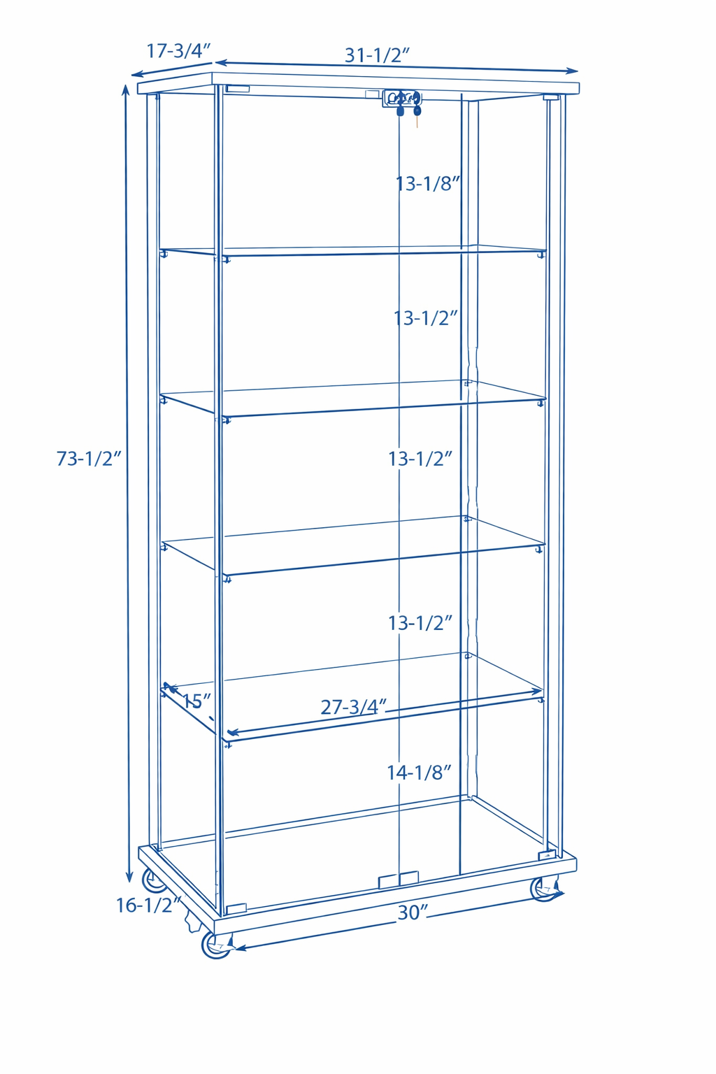 Technical drawing of a shelving unit with dimensions