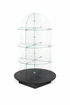 Glass display cabinet with a black base on a white background