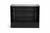 Black display cabinet with glass front on a white background