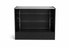 Black display cabinet with glass front on a white background