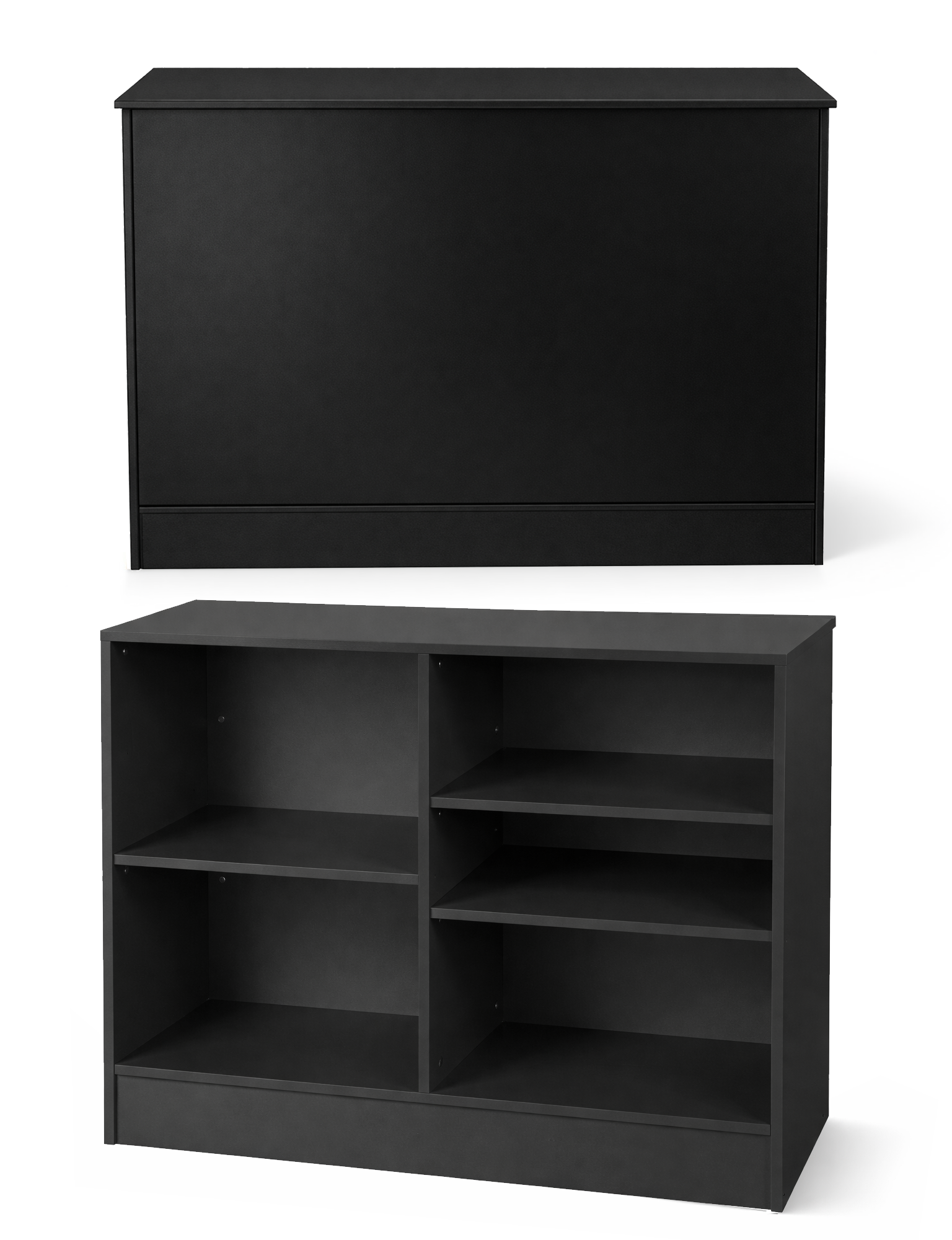 Black cashwrap with multiple shelves on a white background