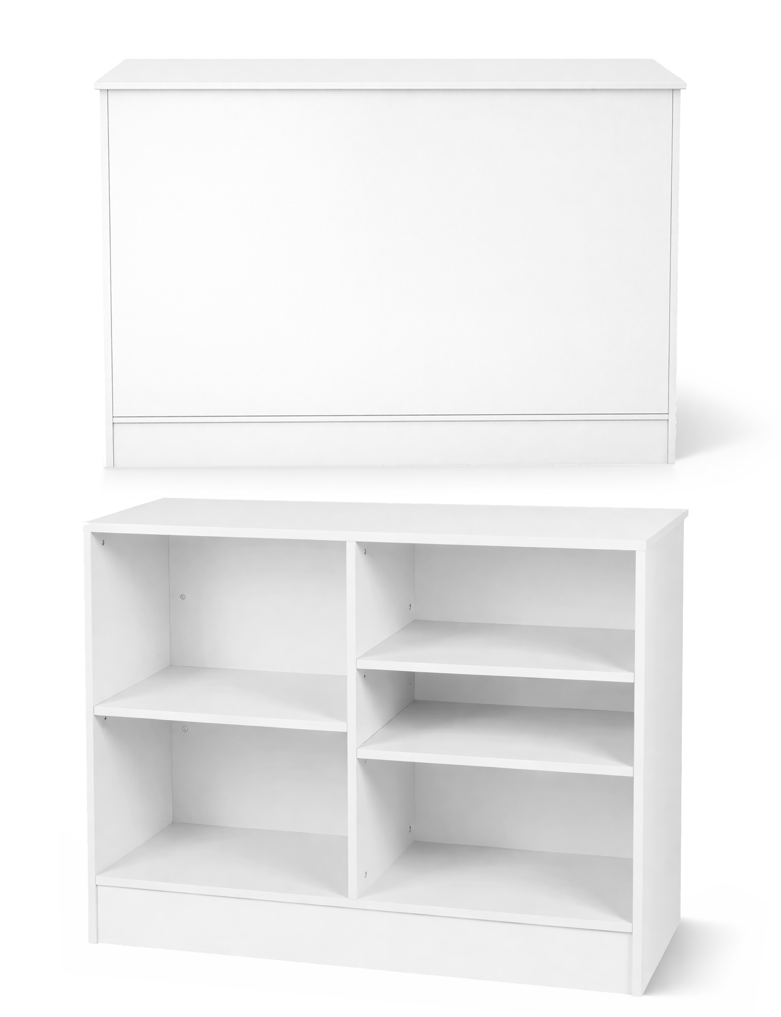 White cashwrap with multiple shelves on a white background