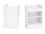 White corner shelf unit with a small drawer on a white background