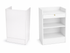 White corner shelf unit with a small drawer on a white background