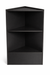 Black corner shelf unit on a white background