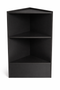 Black corner shelf unit on a white background