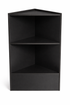 Black corner shelf unit on a white background