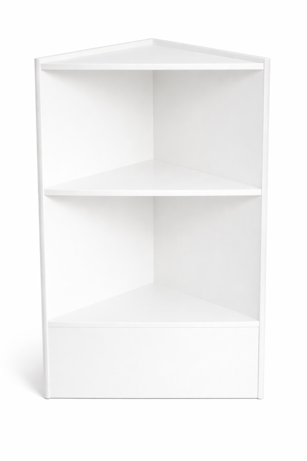 White corner shelf with two levels on a white background