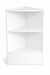 White corner shelf with two levels on a white background