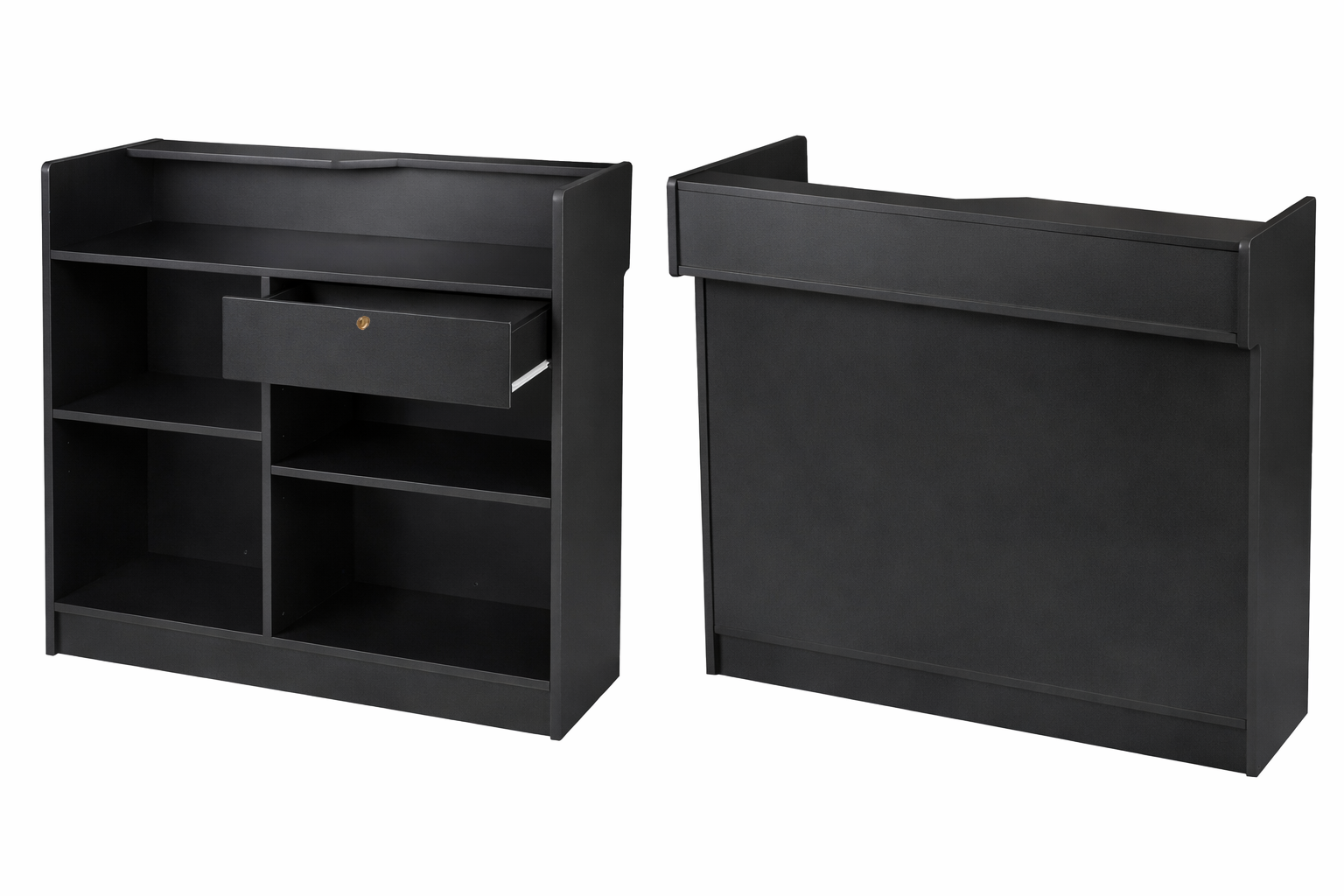 black reception counter on white background
