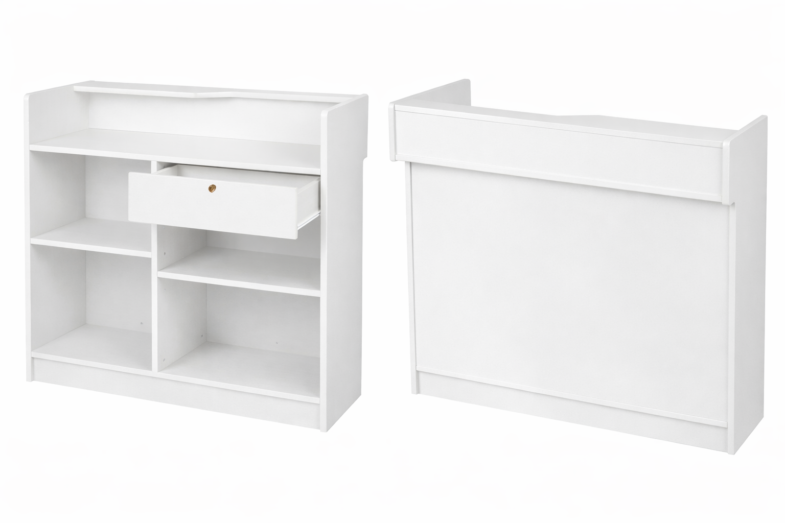 White reception counter on white background
